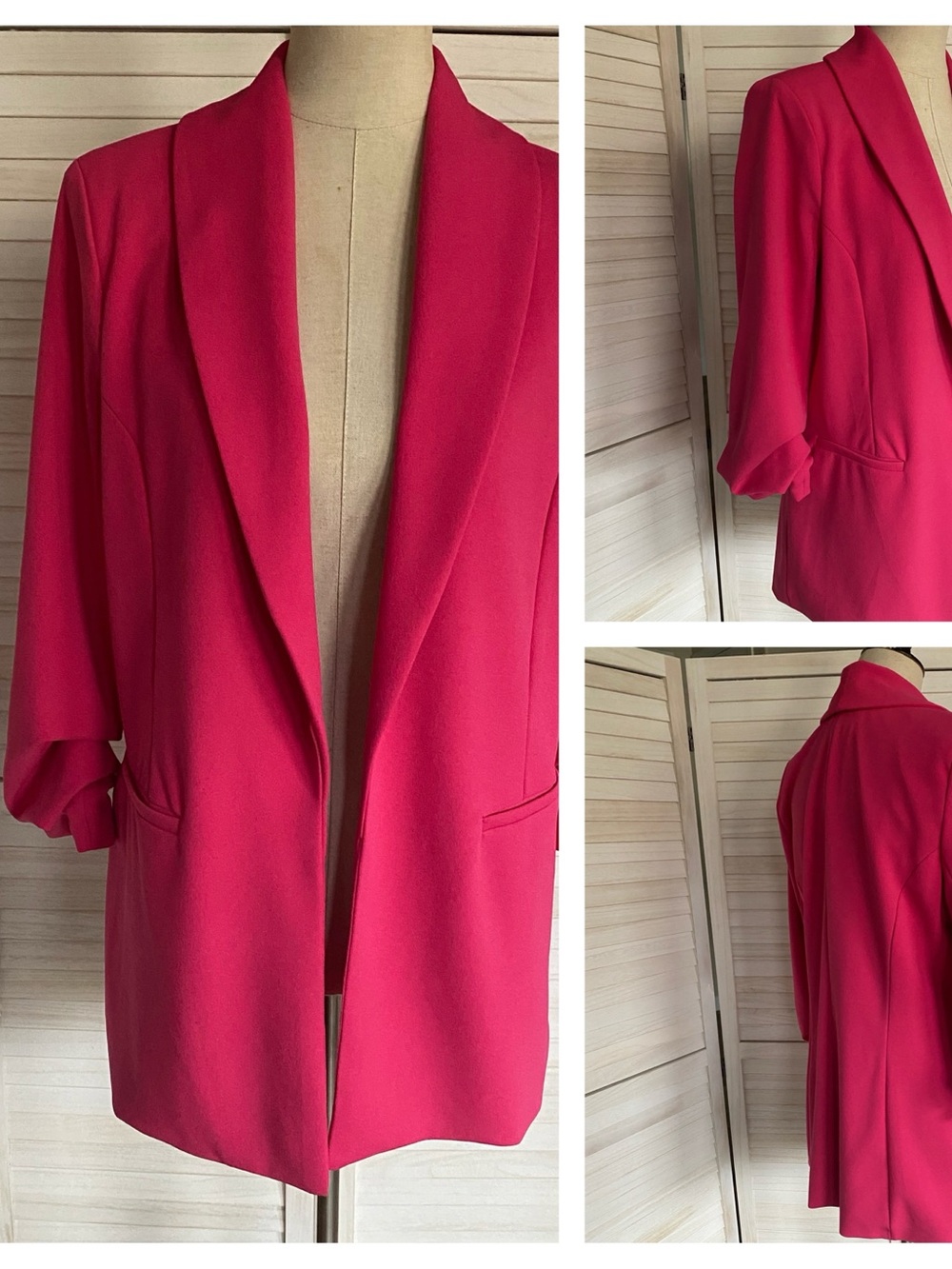 Dakota Blue Pink Open-Front Knit Blazer Jacket SZ M Business Casual